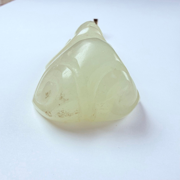 Estate 14K Gold Old Chinese Carved Mutton Fat White Jade Nephrite 3.2" Pendant - Picture 3 of 12
